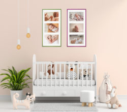 Brown child room with frame mockup, 3D rendering