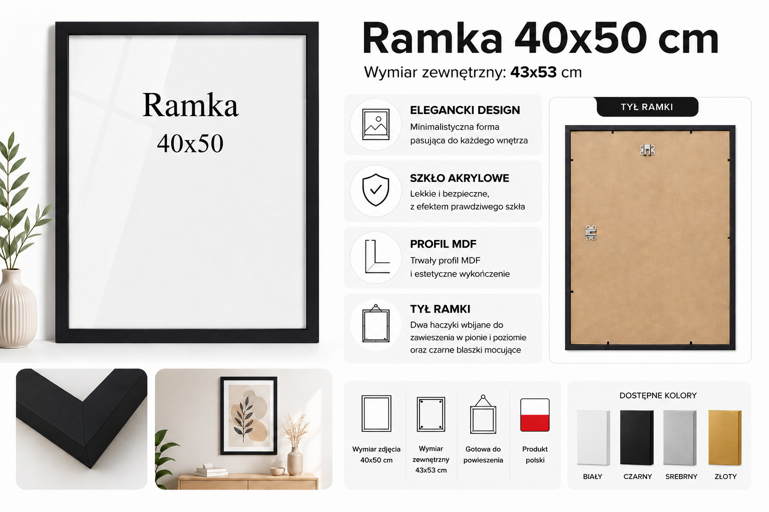 Ramka DAISY 40x50 CZARNA Ramka DAISY 40x50 CZARNA