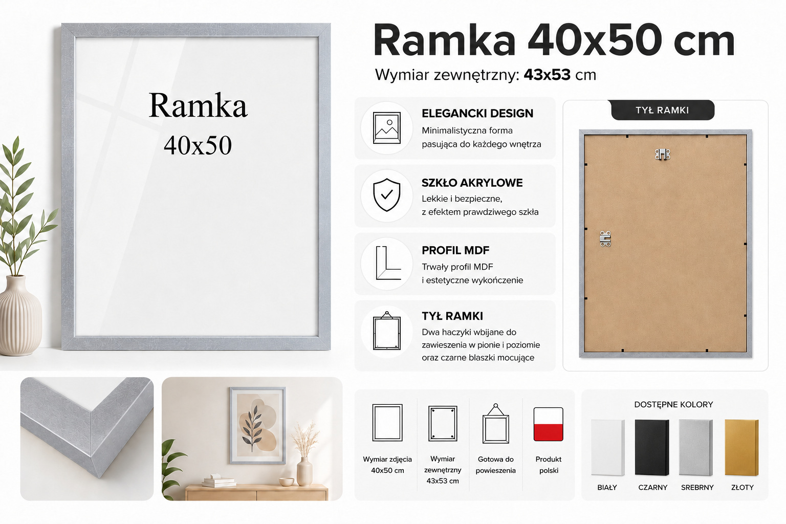 Ramka DAISY 40x50 SREBRNA Ramka DAISY 40x50 SREBRNA