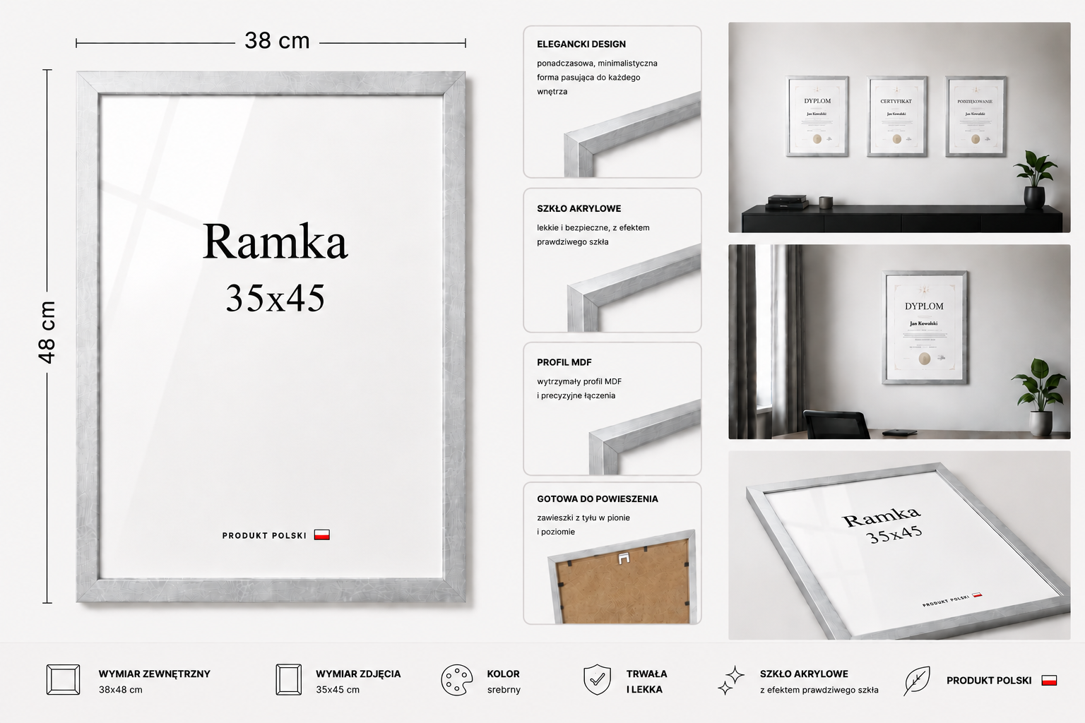 Ramka DAISY 35x45 SREBRNA Ramka DAISY 35x45 SREBRNA