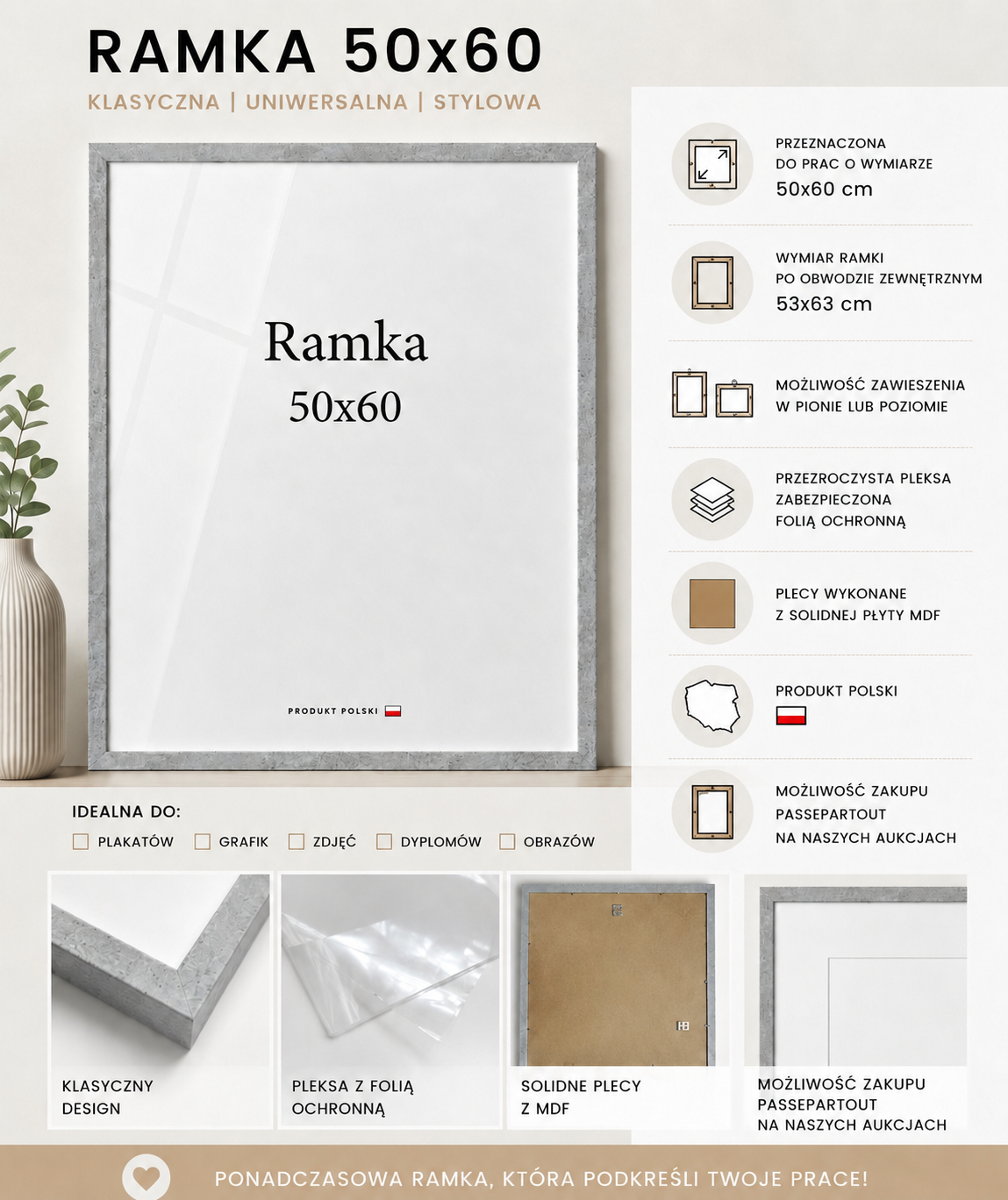 Ramka DAISY 50x60 POPIELATA Ramka DAISY 50x60 POPIELATA