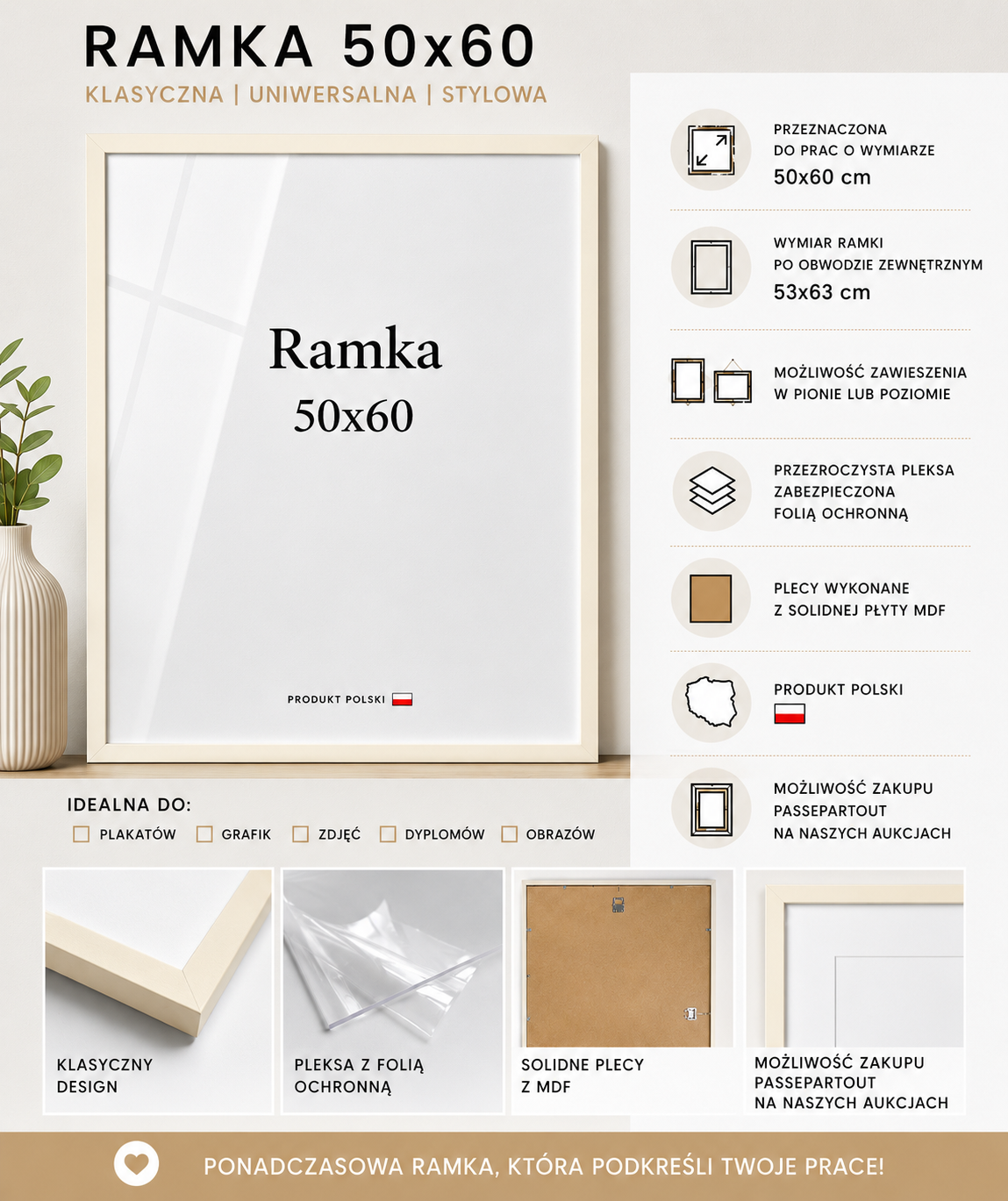 Ramka DAISY 50x60 KREMOWA Ramka DAISY 50x60 KREMOWA