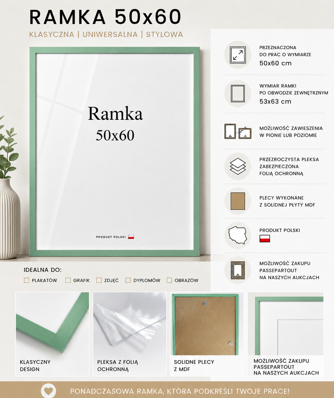 Ramka DAISY 50x60 MIĘTOWA Ramka DAISY 50x60 MIĘTOWA