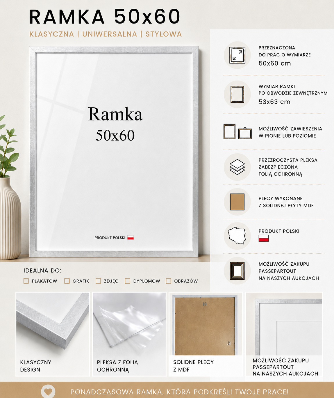 Ramka DAISY 50x60 SREBRNA Ramka DAISY 50x60 SREBRNA