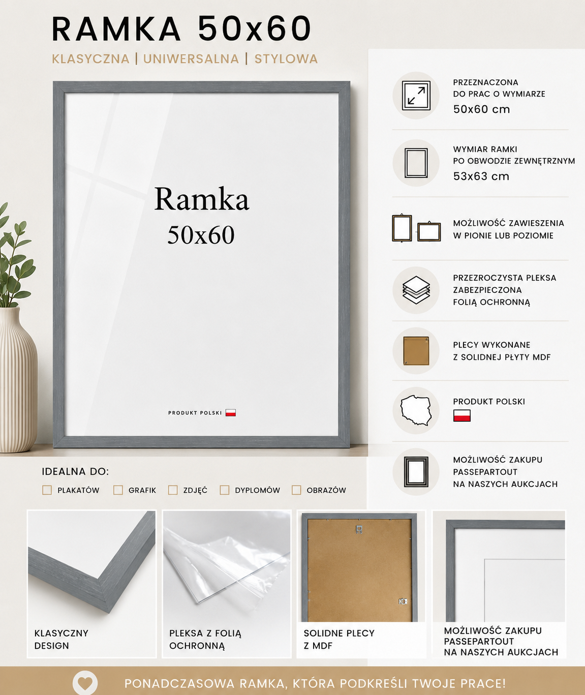 Ramka DAISY 50x60 SZARA Ramka DAISY 50x60 SZARA