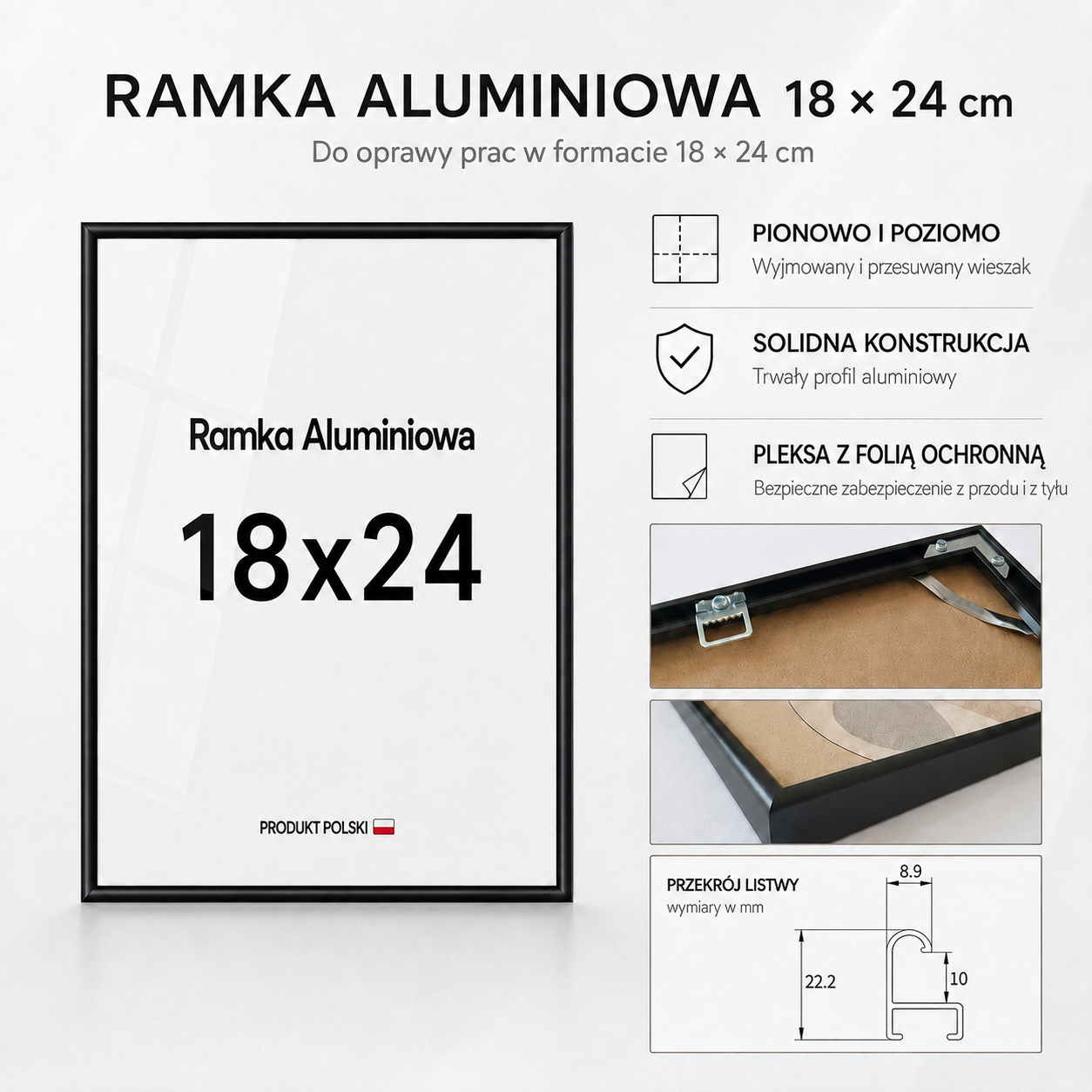 Ramka aluminiowa czarna 18x24 Ramka aluminiowa czarna 18x24
