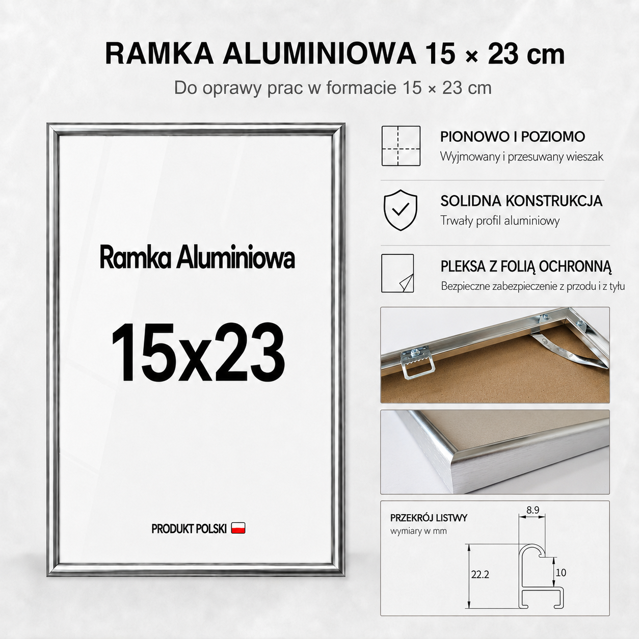 Ramka aluminiowa srebrna 15x23 Ramka aluminiowa srebrna 15x23