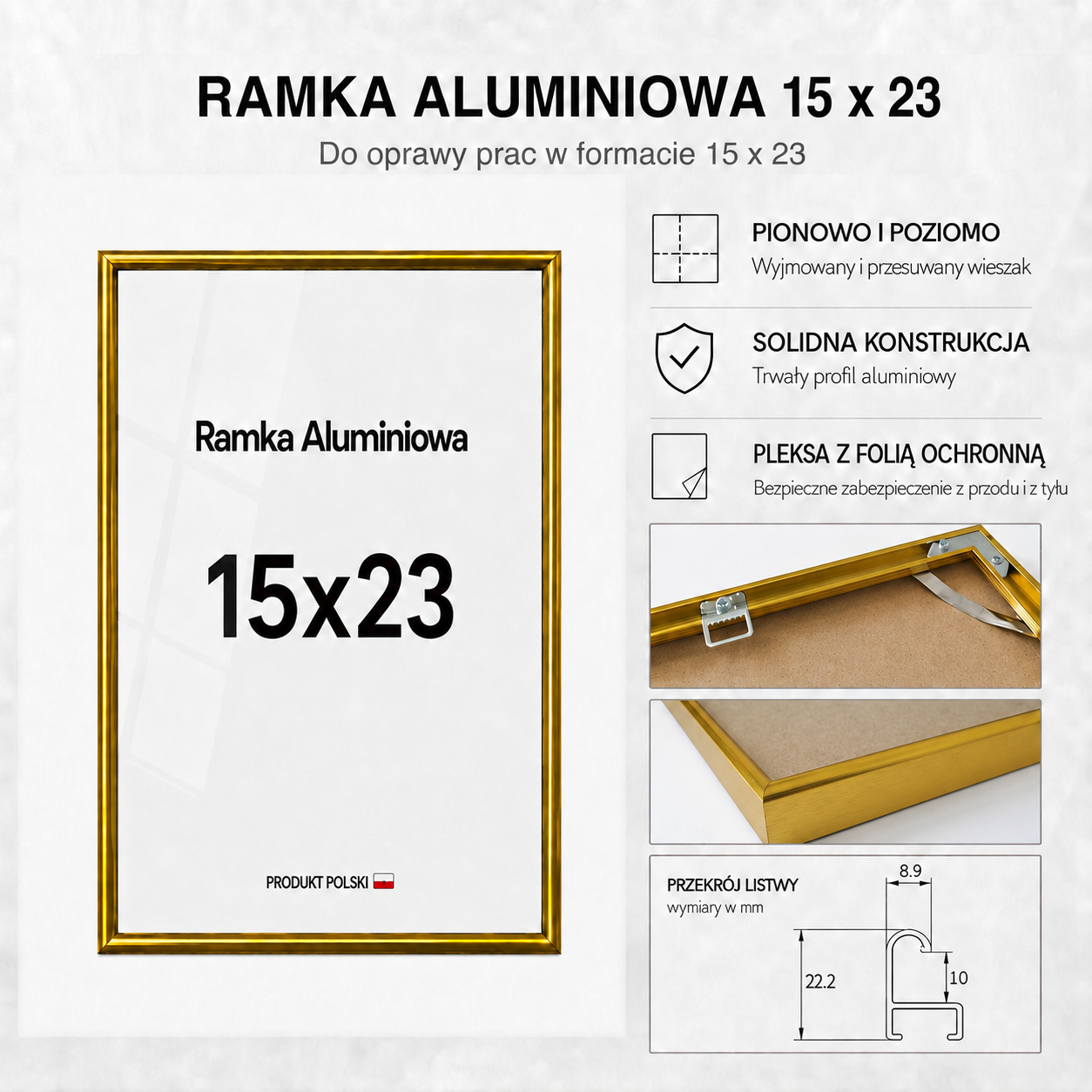 Ramka aluminiowa złota 15x23 Ramka aluminiowa złota 15x23