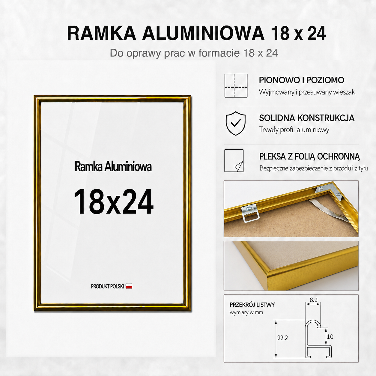 Ramka aluminiowa złota 18x24 Ramka aluminiowa złota 18x24
